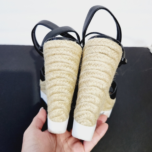Steve  madden  black  espadrille  wedge platform leather sandals size 8 - Picture 5 of 10